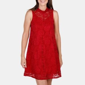 Liberty Love Sleeveless Red Burgundy Floral Lace Cocktail Shift Dress Size Large